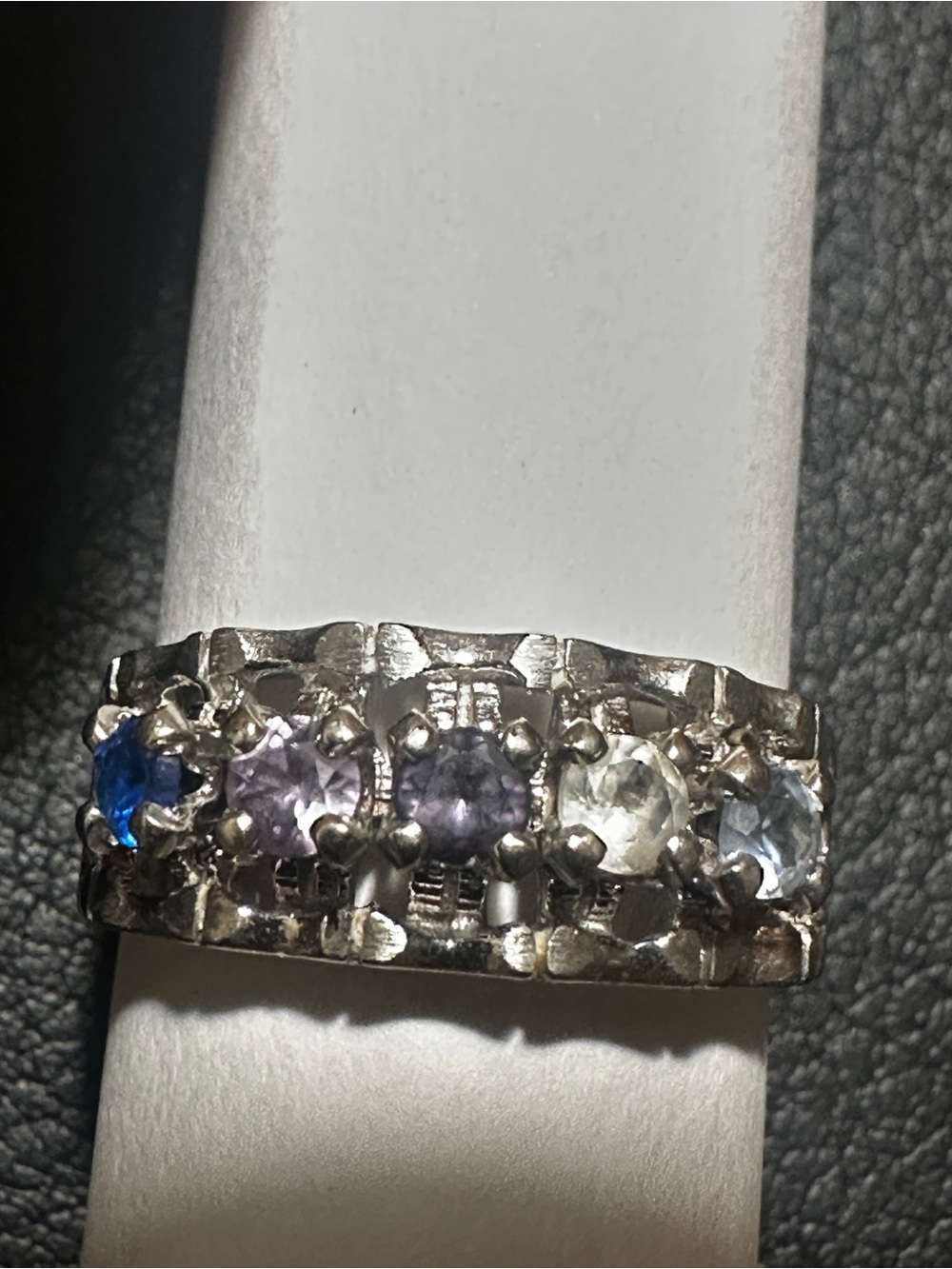 10 carat white gold Multi-Gemstone Band Ring. Mothers ring size 7
